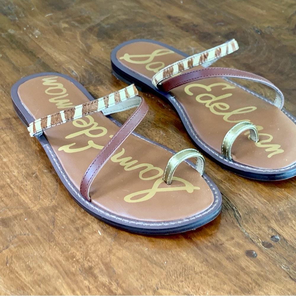 Sam Edelman Harlyn Tan and Gold Strappy Sandals